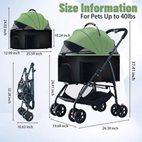 Poussette pour animaux de compagnie TRIHO de luxe, respirante, 4 roues, pliage rapide, 3-en-1, porte-bébé détachable, cadre en acier inoxydable et ceintures de sécurité