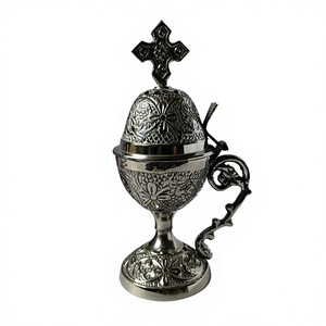 Custom Engrave Designing Brass Incense <b>Burner</b> Cross On Top <b>Silver</b> Plated European Style Jerusalem Church Orthodox Supplies - Product Image 1