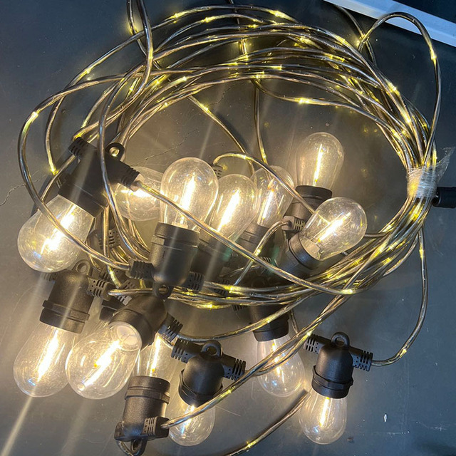 48FT 15 Vintage Bulbs Holiday Lighting S14 Commercial Waterproof Decorative Patio Led Solar Outdoor Christmas String Lights