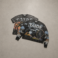T-shirt noir lavé 240 GSM à manches longues avec imprimé graphique intégral, coupe ample et oversize, design personnalisé TaiDe, fabricant de vêtements OEM ODM
