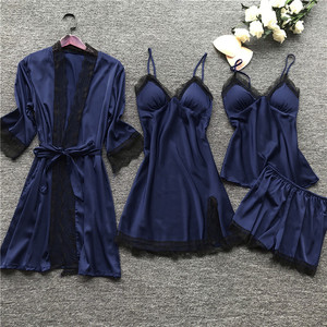 Nuova camicia da notte in raso di buona qualità all'ingrosso abito da donna 4 pezzi pigiama intimo erotico Set Kimono seta pigiami - Product Image 3