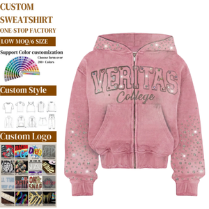 Heavyweight 450G French Terry <b>Vintage</b> Washed Zipper <b>Hoodie</b> Hot Supplier Custom Logo Embroidery Rhinestone Man's <b>Zip</b> <b>up</b> <b>Hoodie</b> - Product Image 1