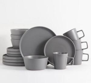 ชุดอาหารเย็นเซรามิกสีเทาด้าน รุ่นสโต้กแวร์ จาน ชาม แก้วน้ำ สำหรับ 4 ท่าน ใช้ในบ้าน โรงแรม ร้านอาหาร ขายส่งอุปกรณ์บนโต๊ะอาหาร - Product Image 1