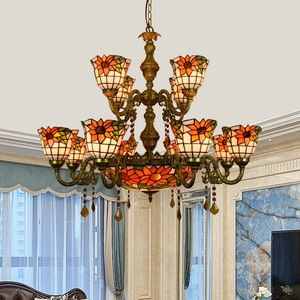 Enorme Led Luce Del Pendente Sala Da Pranzo Dell'hotel Lampadari Lampada Moderna Casa Cristal Tiffany Macchiato di Vetro Di Grandi Dimensioni <span class=keywords><strong>Doppio</strong></span> <span class=keywords><strong>Lampadario</strong></span> di Cristallo - Product Image 5