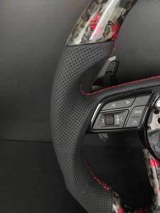 Volante Personalizado de Fibra de Carbono Forjada y Cuero con Costuras Rojas, Compatible con <span class=keywords><strong>Audi</strong></span> A3 A4 A5 A6 A7 Q3 Q5 Q7 <span class=keywords><strong>TT</strong></span> R8 - Product Image 5