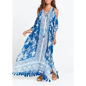 मोरक्को दुबई Abaya पोशाक कफ्तान बंद कंधे लांग मैक्सी ड्रेस महिला Swimsuits कवर अप