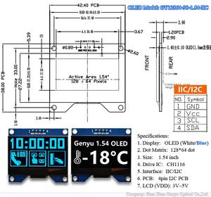 1.54英寸有机发光二极管印刷电路板白色蓝色IIC I2C SPI Ssd1309 Ch1116 COG 128X64 1.54英寸有机发光二极管显示模块 - Product Image 5