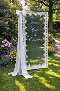 Letreros de Boda Románticos Personalizados con Nombre, de Tul Colgante, de Tela de Encaje Transparente, Letreros de Bienvenida para Decoraciones de Boda y Compromiso - Product Image 4
