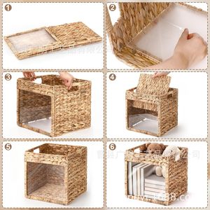Woven Storage <b>Basket</b> 12 Inch Square <b>Foldable</b> With Transparent Panel For Toys And Towels Organizer - Product Image 4