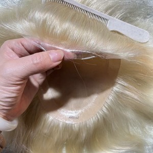 Tupé de Cabello Humano Natural con Frente de Encaje y Parte Superior de Seda, Línea de Cabello Natural, Color <span class=keywords><strong>Rubio</strong></span> <span class=keywords><strong>Ceniza</strong></span> 613 - Product Image 4