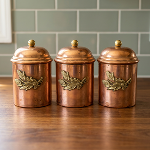 Copper Spice Jars With Lid Classic Round Design Polished Finish Storage <b>Container</b> Set Of 3 - Product Image 4