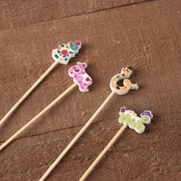 100pcs Coloré 12cm Petit Serpent Bambou Brochette Naturel Cocktail Fruits Bâtons pour Bar Outils