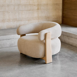 Poltrona Lounge dal Design Moderno con Telaio in Frassino Massiccio e Rivestimento in Cotone e Lino, Colore Personalizzabile per Soggiorno - Product Image 2