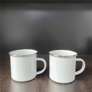 White Diy Blanks Coated 11Oz 12Oz Enamel Camping Tin Enamelled Sublimation <b>Mug</b> for Happy Camper - Outdoor - Product Image 1