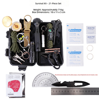 Kit de survie Dericsson 21-en-1, kit de survie en plein air avec boussole, allume-feu, haches, logo du client accepté