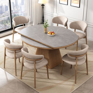 Table à manger ronde transformable avec plateau extensible, table de cuisine durable et facile à nettoyer avec base en <span class=keywords><strong>bois</strong></span> à plusieurs niveaux. - Product Image 3