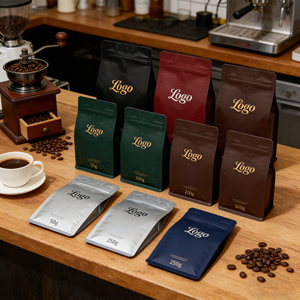 Sacchetto Personalizzato con Chiusura a Zip e Valvola, Fondo Piatto, per Imballaggio Alimentare, Personalizzazione Completa per Chicchi di Caffè - Product Image 4
