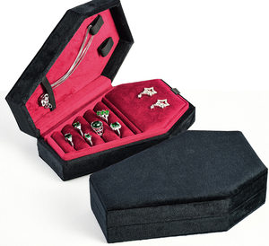 Factory Wholesale Gothic Style Coffin Velvet Jewelry Storage <b>Box</b> <b>Black</b> Exterior Red Interior Spooky Halloween Gift Packaging - Product Image 5
