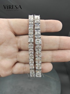 VIRESA Bracciale con Charm in Moissanite Taglio Asscher Personalizzato, Argento 925 Placcato Oro |   Diamante Moissanite <span class=keywords><strong>D</strong></span> VVS1 da 5mm 6mm - Product Image 4