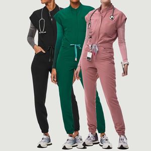 4 Way Stretch Anti Wrinkle Knitted Women One Piece Scrub <b>Jumpsuit</b> Soft Medical Nurse Uniform Custom Logo Hospital Salon Workwear - Product Image 1