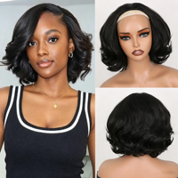 Perruque synthétique courte bouclée Yaki de 12 pouces, ondulée, super douce, en fibre résistante à la chaleur, sans colle, pour femmes noires - Vente en gros