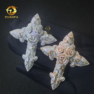 재고 패션 남자 쥬얼리 로즈 골드 컬러 힙합 펜던트 S925 VVS1 모이사나이트 다이아몬드 로즈 플라워 크로스 펜던트 목걸이 세트 - Product Image 3