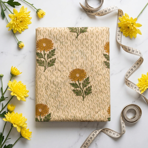 Tela Estampada de Primera Calidad, 100% Algodón, Color Amarillo Mostaza, Diseño Floral de Crisantemos, para Prendas Masculinas y Femeninas - Product Image 6