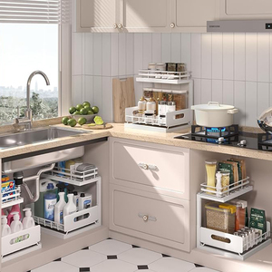 Cesta organizadora deslizable en forma de L para debajo del fregadero, ajustable, para baño y <span class=keywords><strong>cocina</strong></span>, de China, económica - Product Image 5