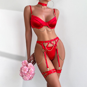 Sexy reggiseno Push-up <span class=keywords><strong>in</strong></span> raso ultrasottile con Set di Lingerie Sexy da ragazza scava con giarrettiera per donna matura - Product Image 4