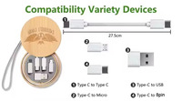 Câble de charge pour téléphone en bambou personnalisé avec logo, 5 en 1/6 en 1, câble de charge portable, convertisseur, adaptateur USB Type C, boîte de rangement