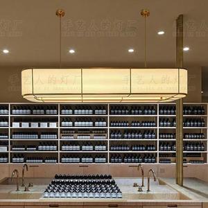 โคมไฟระย้าทรงวงรี ผ้าสีเบจ ไฟ LED สำหรับโรงแรม ร้านอาหาร โคมไฟห้อยเพดาน เคาน์เตอร์บาร์ โคมไฟติดเพดาน - Product Image 2