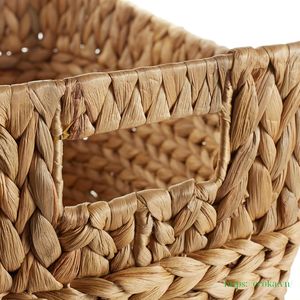 3-Pack Natural Rattan <b>Storage</b> <b>Baskets</b> <b>Rectangle</b> With Handles Rustic Multi-Purpose Neatening <b>Basket</b> Set Hyacinth Seagrass Collect - Product Image 3