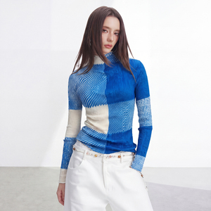 Moda Femenina Elegante Coreana Ecológica con Bloques de Color, Tejida, Manga Larga, Casual, Patchwork, Estilo Preppy, Corte Regular, 100% - Product Image 1