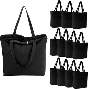 <strong>Black</strong> Canvas <strong>Tote</strong> Bag, Canvas Bags with Zipper Heavy Duty Reusable Washable Grocery Shopping Bag with Handle, Blank Cotton Bags - Product Image 2
