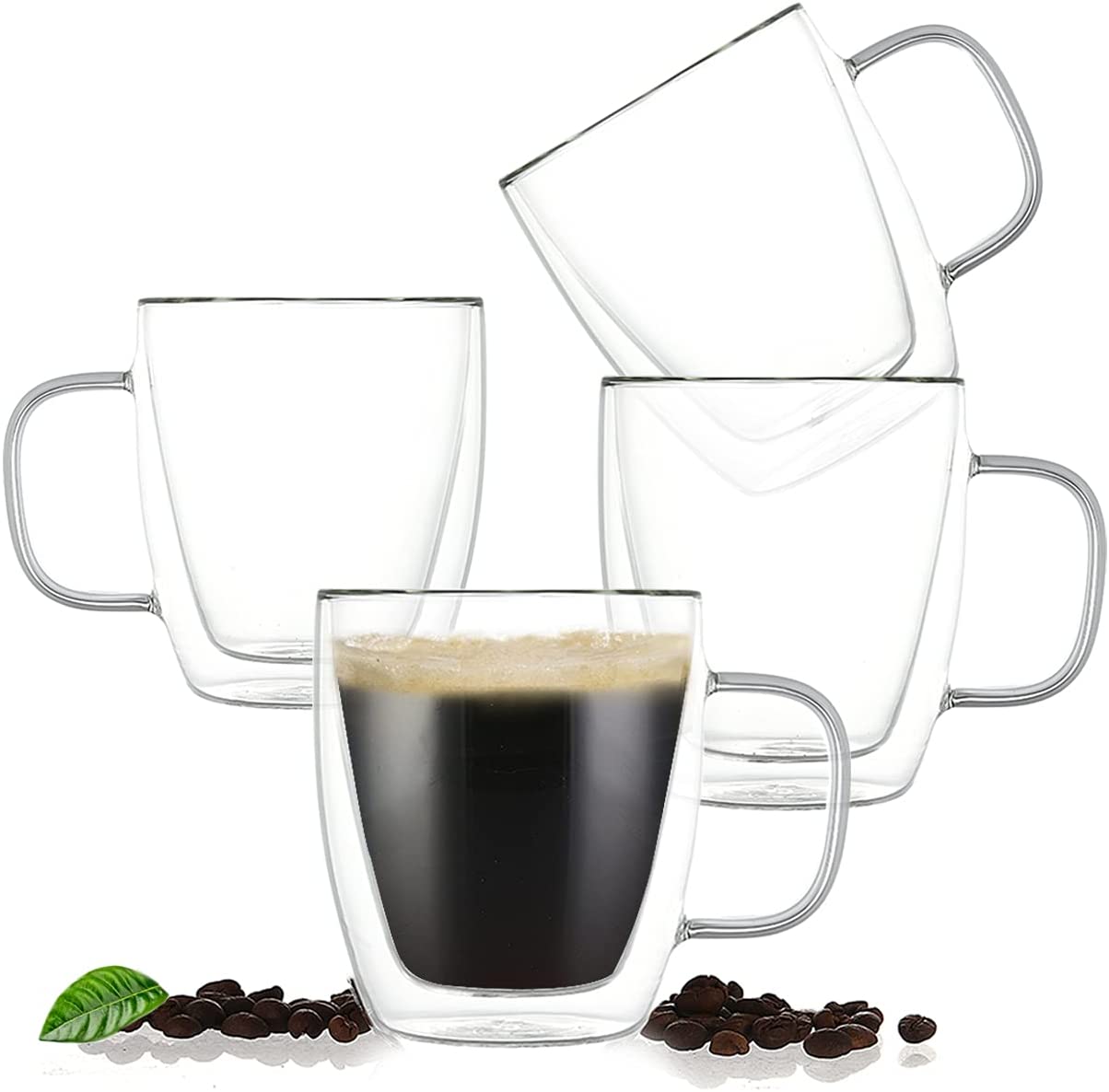 200~500ml Insulated Coffee Mugs Double Wall Glass Cups with Handle Tea Cups Coffee Cup Clear Mugs Glass Coffee Mugs