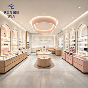 Simple Special-shaped Solid Wood Display Cabinet Disassembly Feature Commercial Custom <b>Paint</b> Background LED Lights for Beauty - Product Image 2