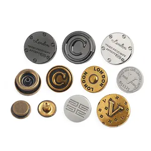 Botão de pressão de metal para roupas, botão de pressão de liga ou latão em forma de logotipo personalizado