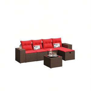 Set Divano da Giardino in Polyrattan Marrone con Cuscini, 6 Posti, Arredamento da Esterno, Stile Contemporaneo, Design Moderno - Product Image 1