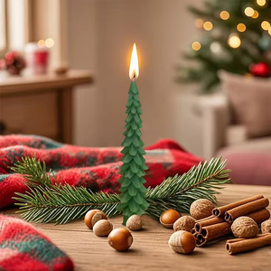 New Design Long Strip Green Christmas Tree Shaped PILLAR Candles Set 2 Soy <b>Wax</b> Handmade Holiday <b>Bars</b> Home Party Decoration - Product Image 5