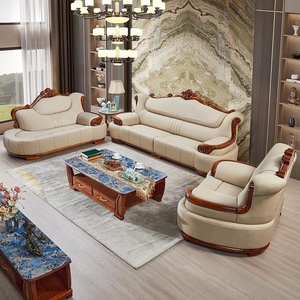 Set di Divani in Vera Pelle di Alta Qualità con Struttura in Legno d'Ebano, Stile Cinese Moderno a Forma di U, Arredamento per Soggiorno in Legno Massello - Product Image 1