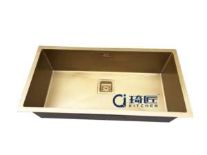 Lavello da <span class=keywords><strong>cucina</strong></span> in acciaio inox 77*44cm fatto a mano sottomontaggio rotondo angolo singolo ciotola PVD Color oro 3mm moderno spazzolato <span class=keywords><strong>vasca</strong></span> da <span class=keywords><strong>cucina</strong></span> - Product Image 5