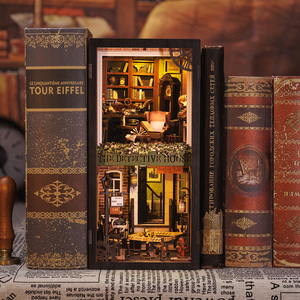 Cutebee Bibliothèque miniature en bois 3D Big Ben, série Detective, maison <span class=keywords><strong>de</strong></span> poupée, agence <span class=keywords><strong>de</strong></span> détectives Rose, coin lecture avec couvercle anti-poussière - Product Image 2