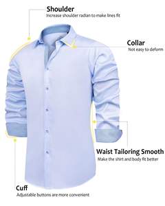 Chemise décontractée de bureau à manches longues pour hommes Chemise vierge personnalisée de haute qualité à manches longues et <span class=keywords><strong>col</strong></span> plié Vêtements pour hommes - Product Image 3