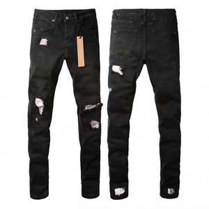 Jeans de mezclilla para hombre, de corte recto, con lavado desgastado, bordados de algodón con diseño de bigote, estilo urbano para verano, otoño e invierno - Product Image 5