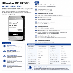 Disco Duro Empresarial Wes Tern Digital Ultrastar DC HC580 WUH722424AL5201 de 24 TB SAS 12 Gb/s 7200 RPM 512 MB 3.5 Pulgadas - Product Image 4