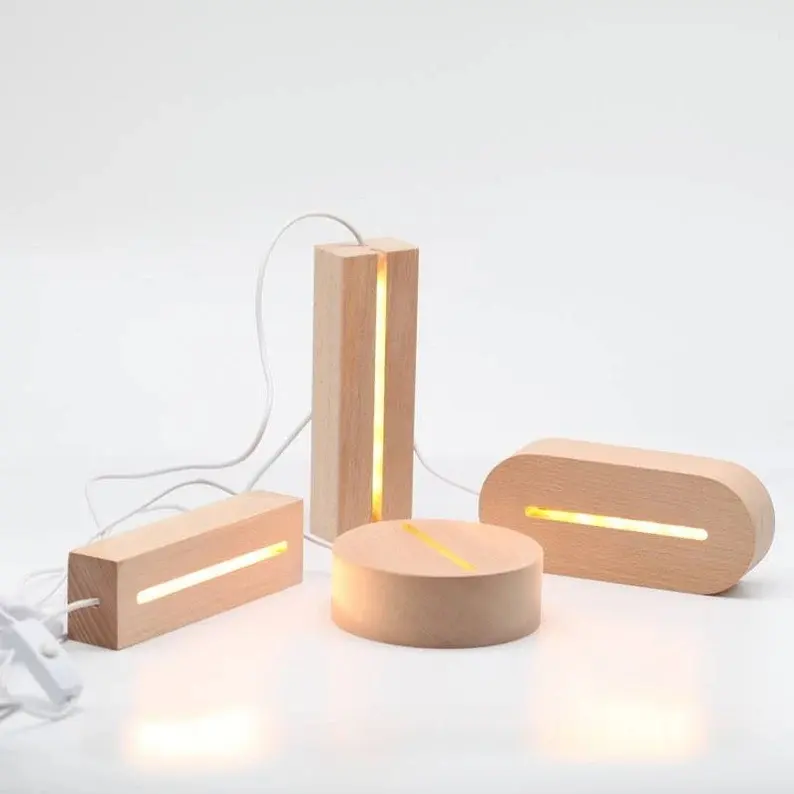 Cuboid shape Beech Wood Led USB Light Base Perfect Light Component for Handmade Use or to Hold Acrylic Pad Wood Base USB Powered