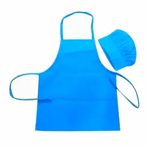 Koken Schort Set Schort en chef hoed Non Geweven Stof Blauw Kinderen Schort Goedkope Prijs Aangepaste Afdrukken Logo