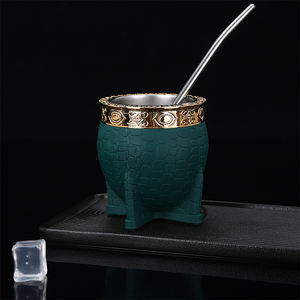 เหยือกน้ำชาแบบคลาสสิกสไตล์จักรพรรดิ พร้อมลวดลายปลา  ถ้วยเยอร์บา มาเต้ พร้อมหลอดดูด  แก้วน้ำชาโลหะพร้อมหลอดดูด สำหรับกาแฟ ของขวัญ - Product Image 6