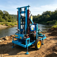 Foreuse mobile compacte bleue pour puits d'eau avec moteur électrique/diesel et jeu de trépans haute productivité