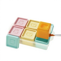Boîte de conservation alimentaire pour bébé en silicone à 6 compartiments, compatible congélateur, bac à glaçons amovible, motif jacquard animal